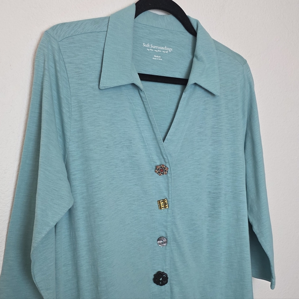 Soft Surroundings Danielle Blue Mixed Button Cott… - image 3